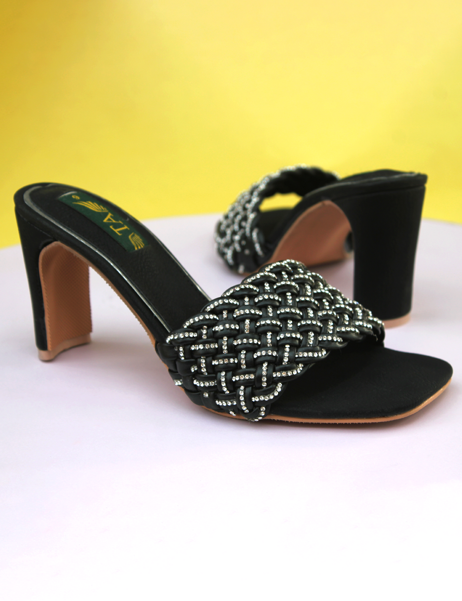 Black Heel Slippers For Women – tauheedansari