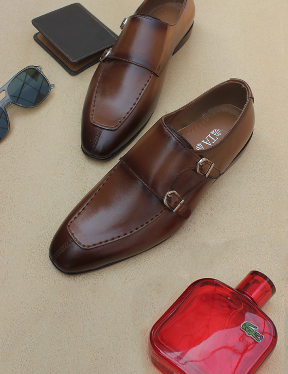Brown Double Monk Leather Shoes