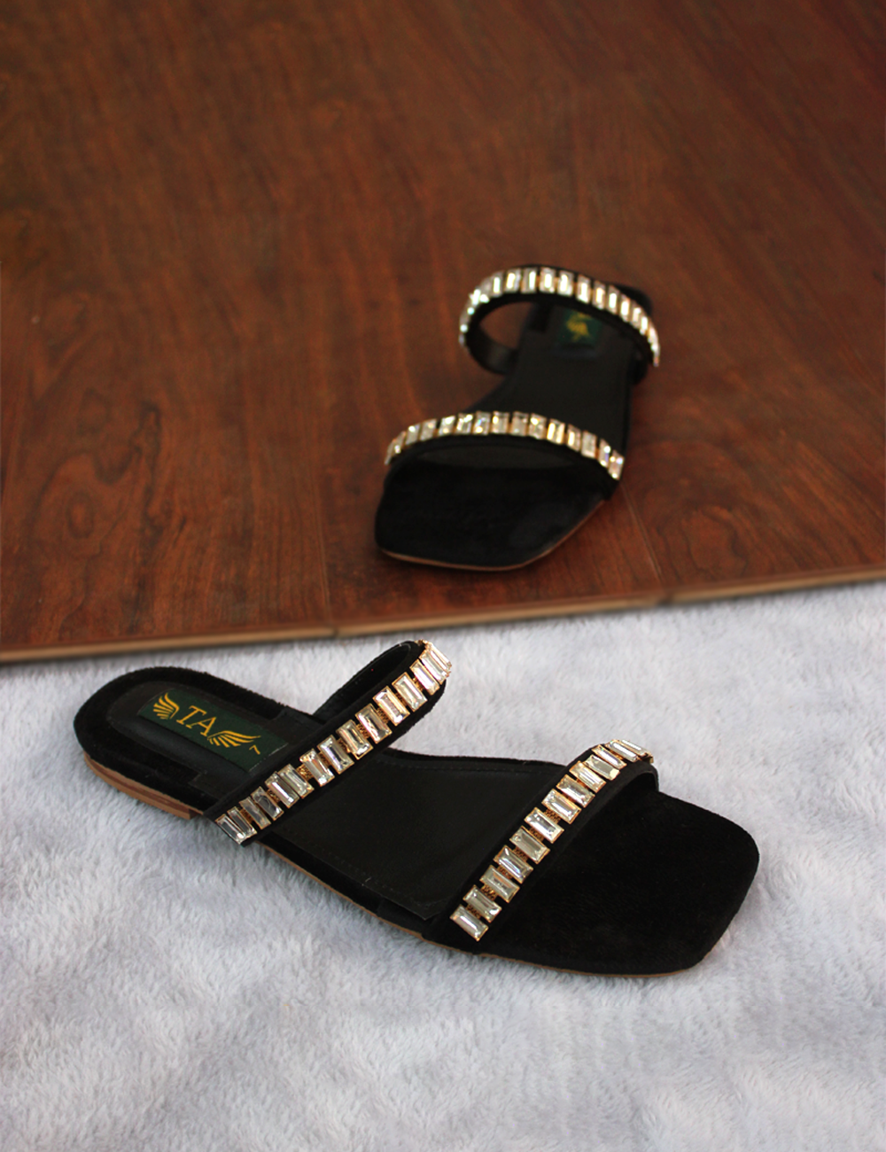 Black Fancy Slippers For Women