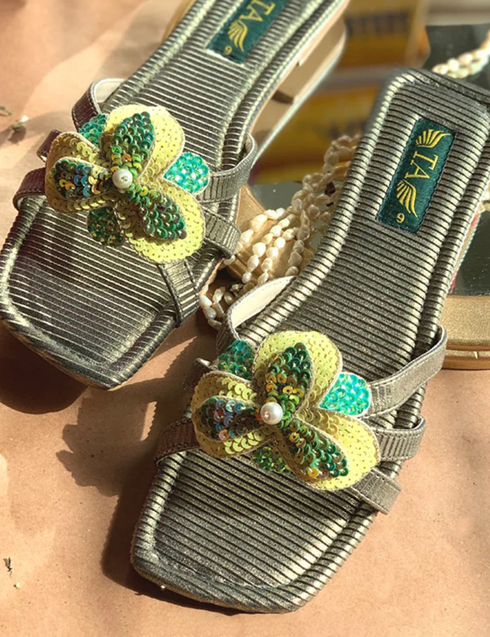 Green Floral Fancy Slippers
