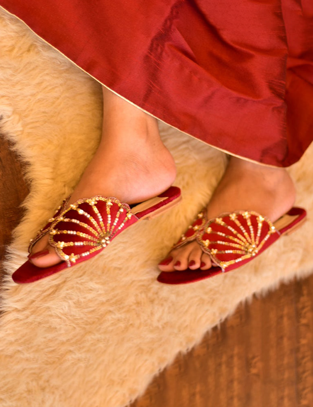 Red Fancy Bridal Wear Slippers