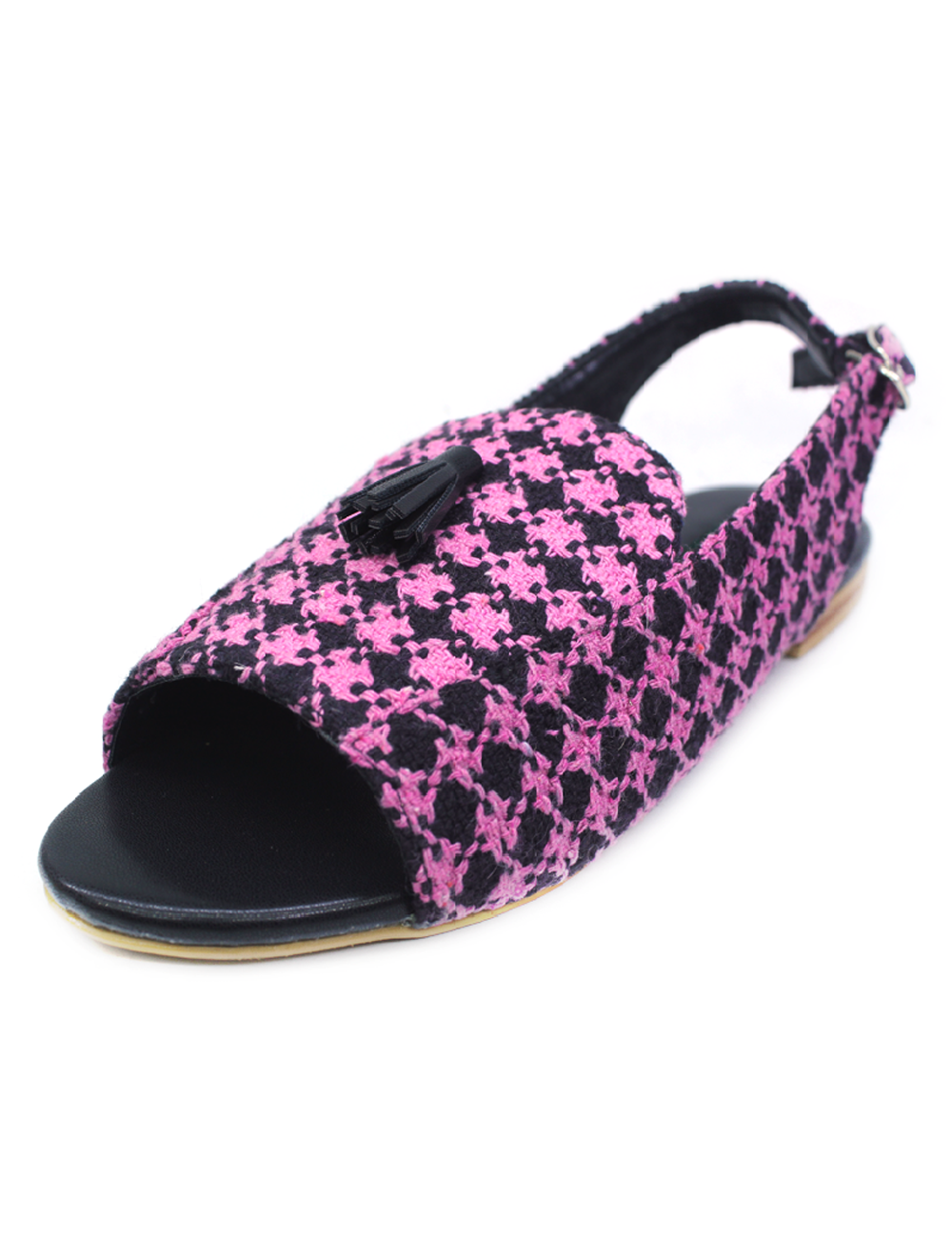 Black, Pink Fabric Sandal