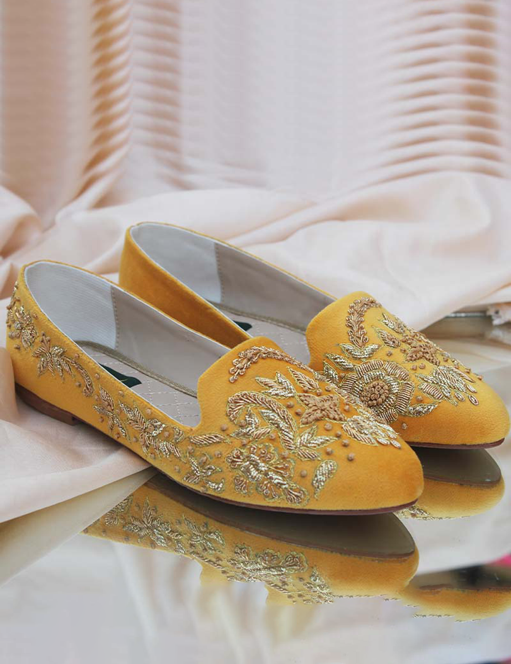 Yellow Embroidery Pumps