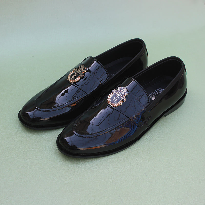 All Black Shiny Leather Moccasin With Buckle