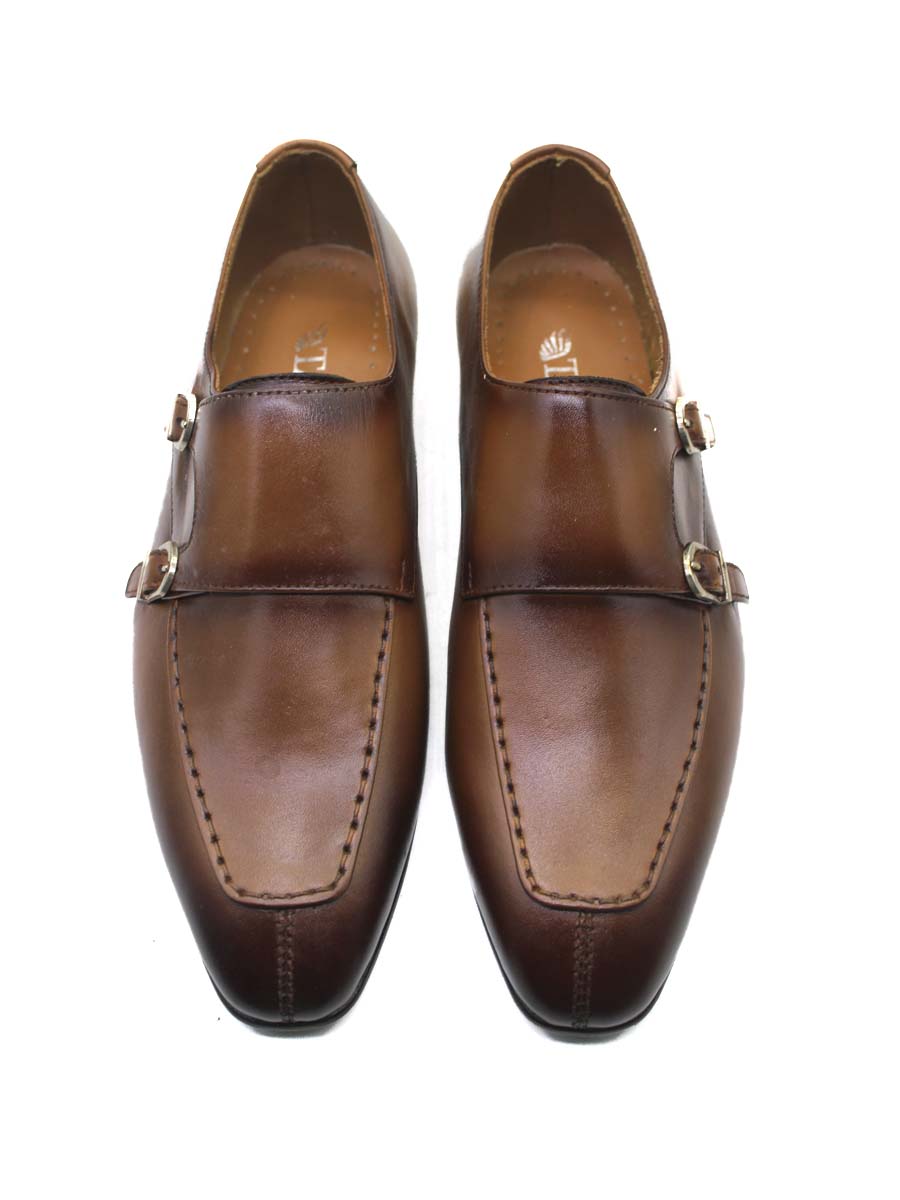 Brown Double Monk Leather Shoes