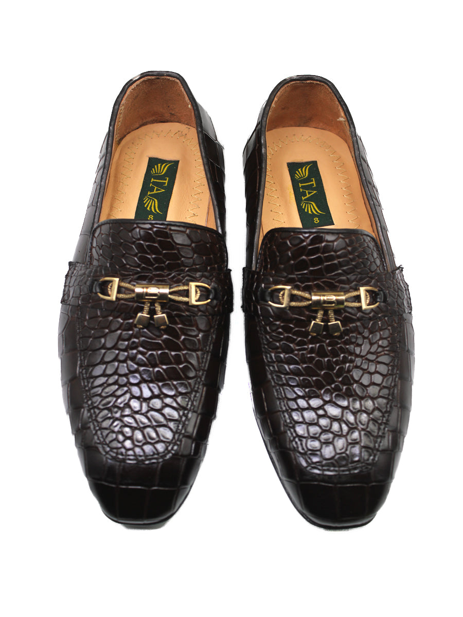 Brown Croco Moccasin With Buckle