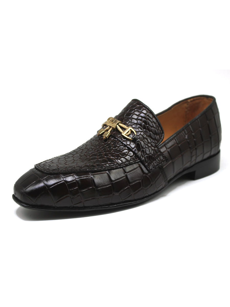 Brown Croco Moccasin With Buckle
