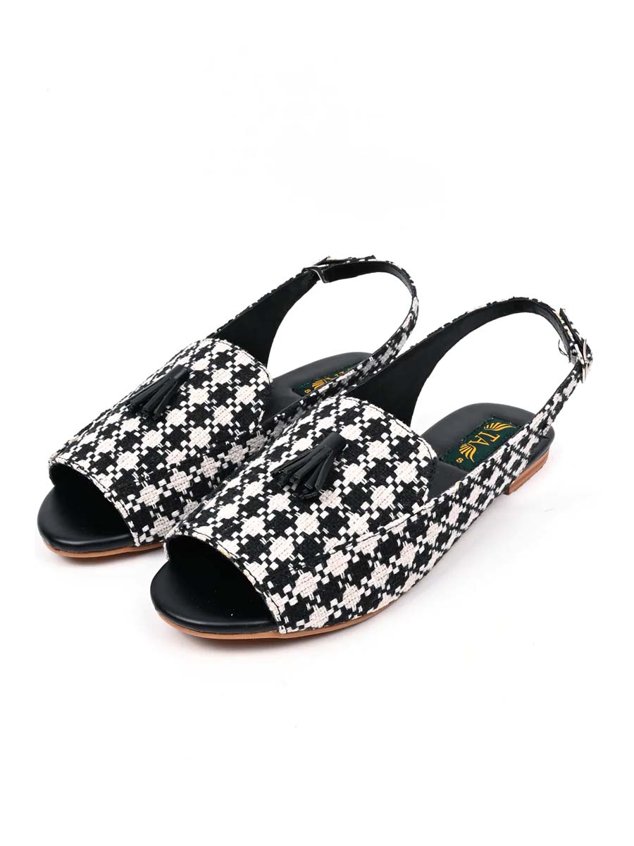 BlackWhite Check Casual Sandal For Women's. (6789694718092)