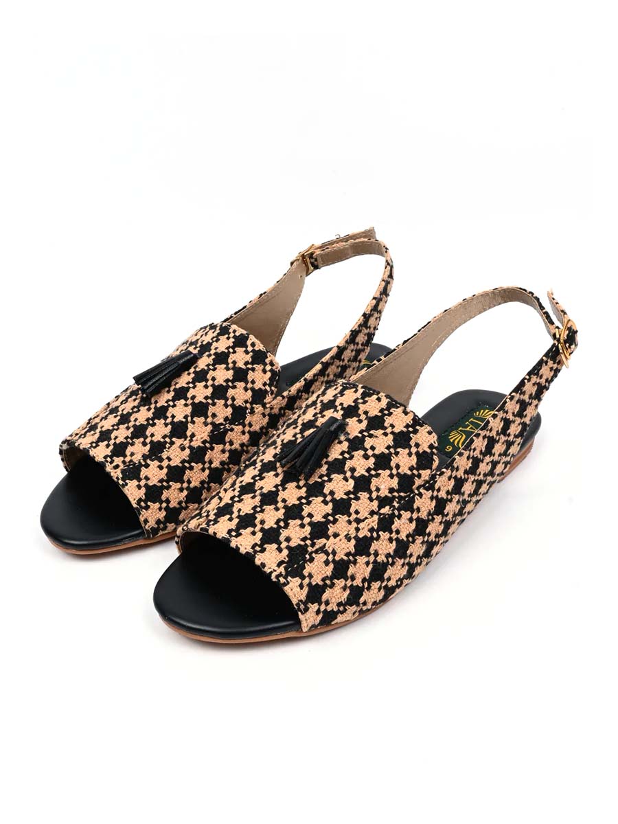 BlackYellow Check Casual Flat Sandal For Women's (6789385781388)