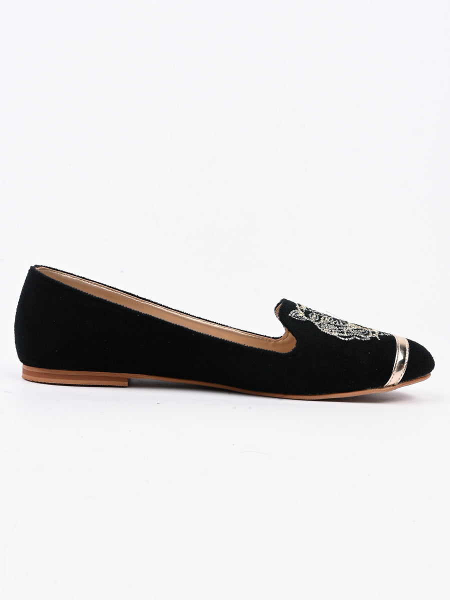 Women's Black Semi Formal Embroidered Pumps (6817425817740)