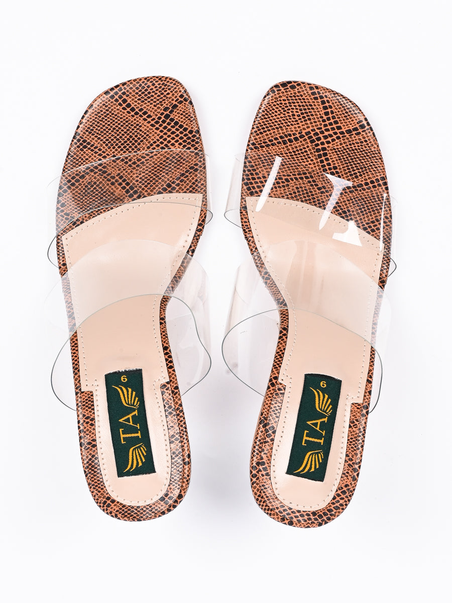 Brown Fancy Transparent Block Heels Sandals For Women's (6789010227340)