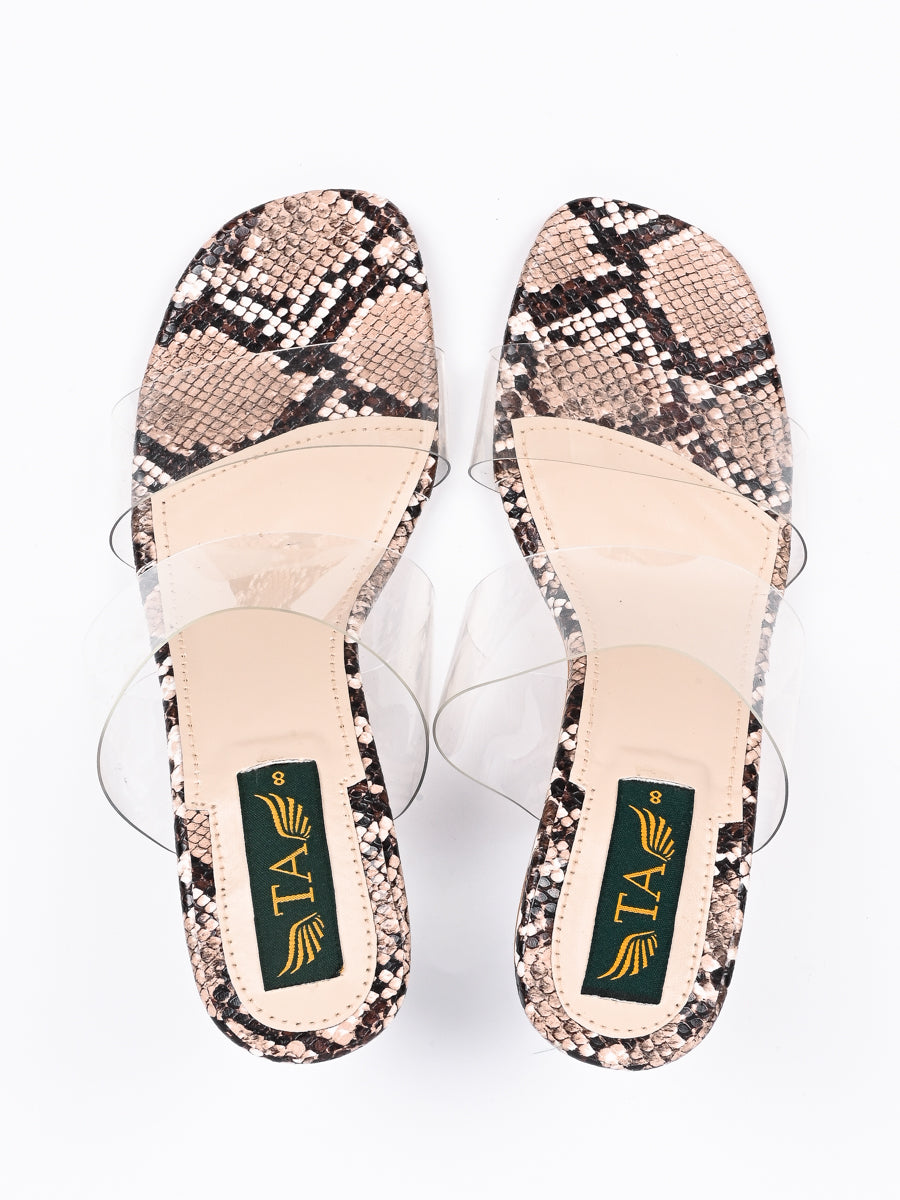 Fawn Brown Fancy Transparent Block Heels Sandals For Women's (6788989681804)