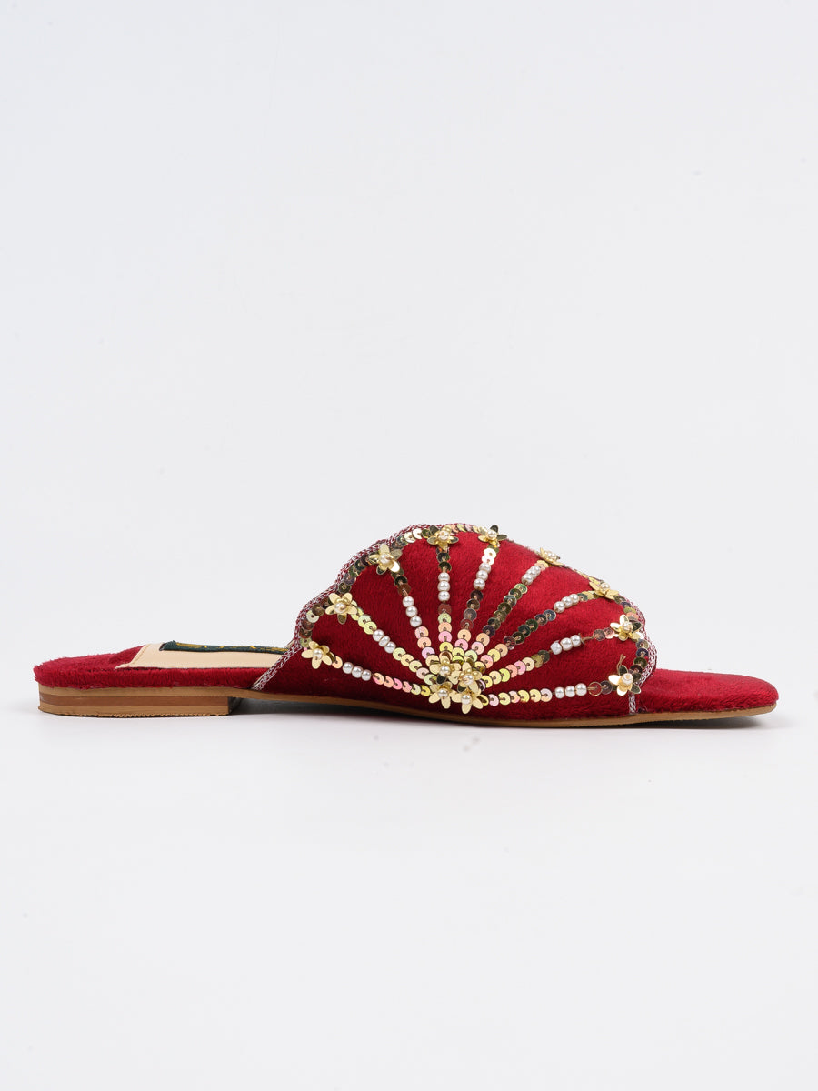 Red Fancy Bridal Wear Slippers For Women's (6800700080268)