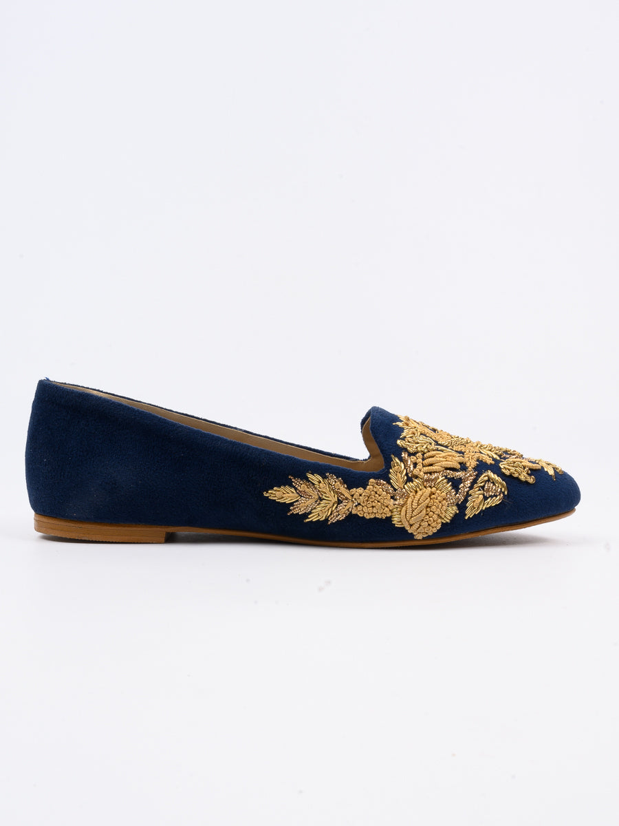 Women's Blue Velvet Fancy Pumps Hand Crafted With Tilla (6819847504012)