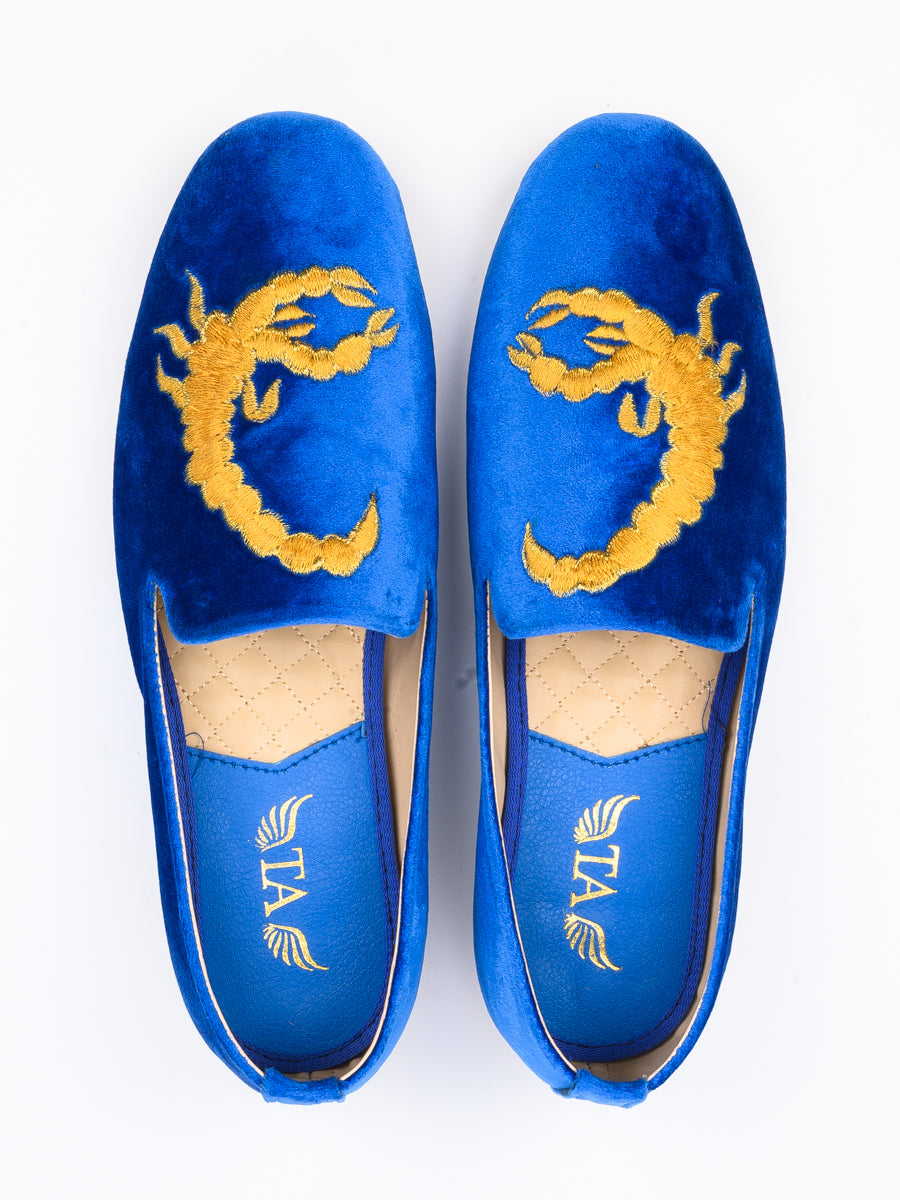 Men Blue Zodaic Signed Velvet Loafers (6831498199180)