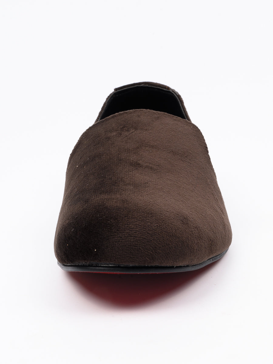 Brown Velvet Semi Formal Moccasin Shoes For Men's (6788937351308)