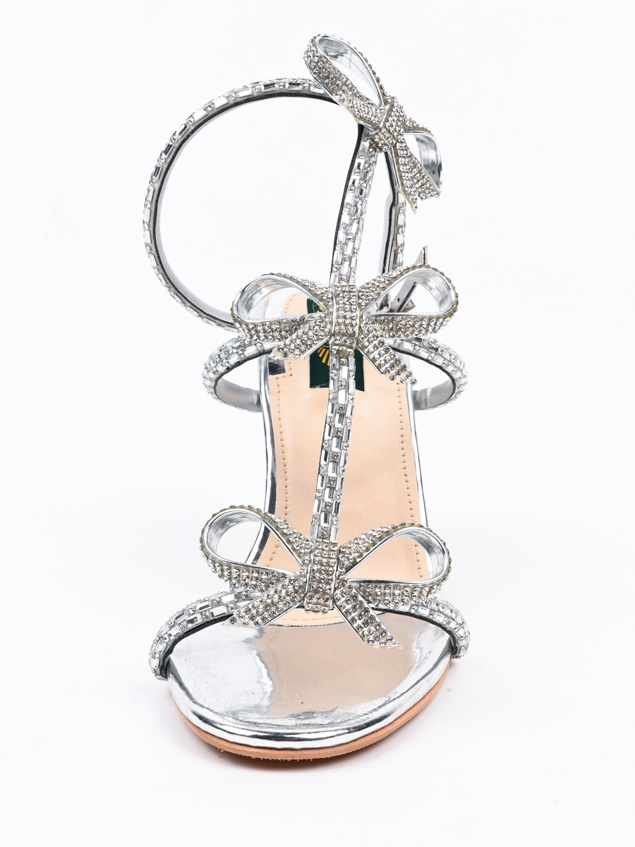 Silver Fancy Bridal Wear Heels Sandal For Women's (6830363410572)
