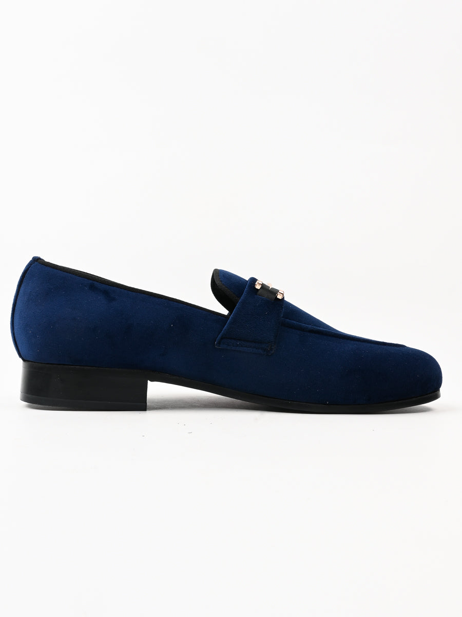 Blue Semi Formal Velvet Moccasin Shoes For Men's (6798372143244)