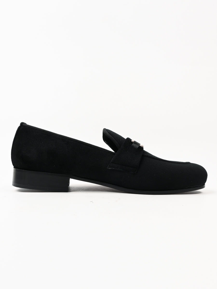 Black Semi Formal Velvet Moccasin Shoes For Men's (6798046724236)