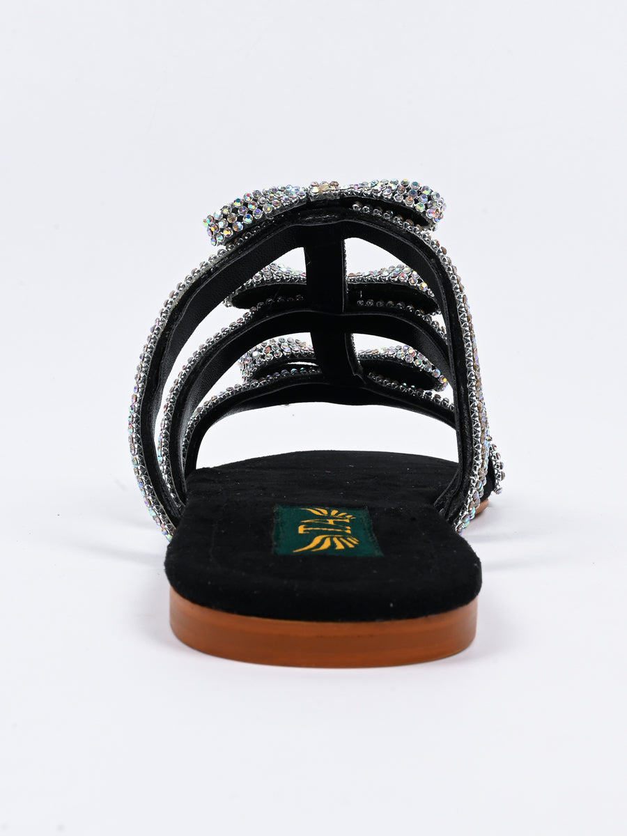 Black Fancy Stone Slipper For Women's (6802292277388)