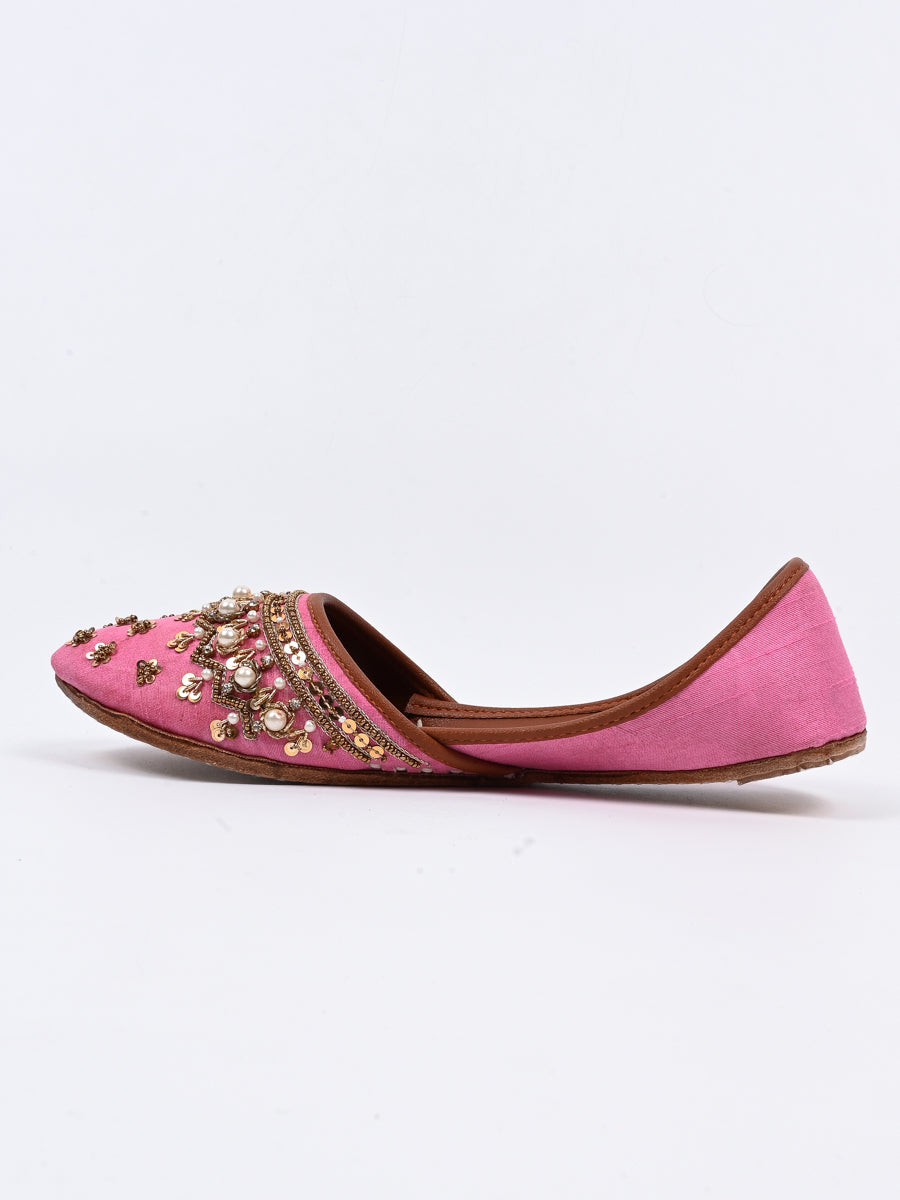 Women's Pink Leather Khussa Hand Crafted With Tilla (6812331507852)