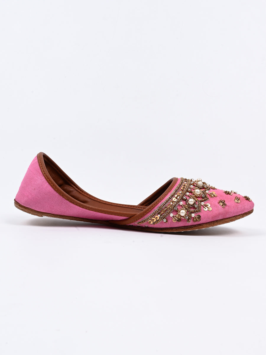 Women's Pink Leather Khussa Hand Crafted With Tilla (6812331507852)