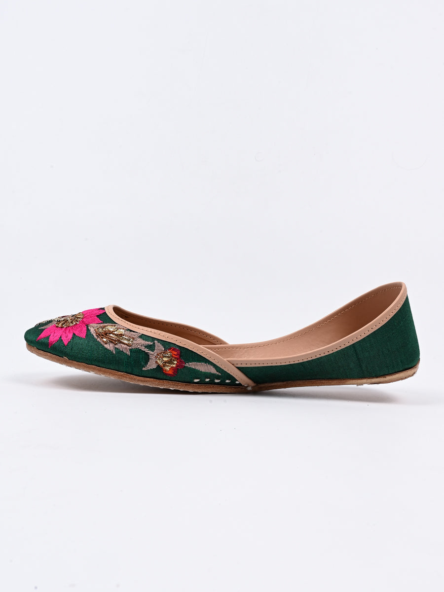 Green Embroidered Leather Khussa For Women's (6789740986508)