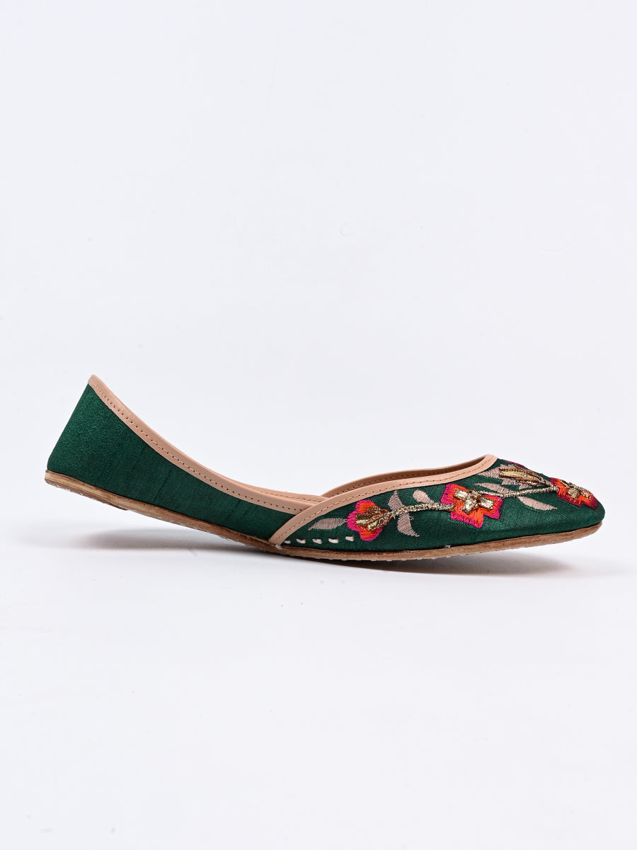 Green Embroidered Leather Khussa For Women's (6789740986508)