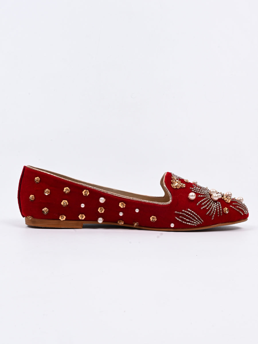 Women Red Velvet Fancy & Stylish Hand Crafted Pumps (6746402521228)