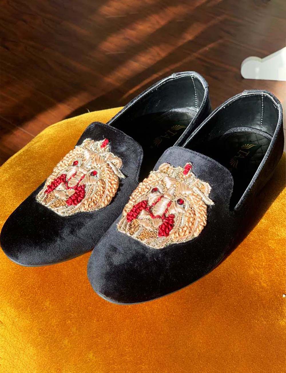 Black Velvet Embroidery Loafers