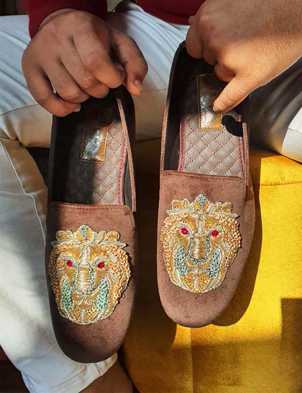 Brown Velvet Embroidery Loafers