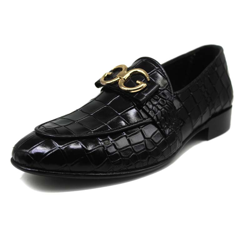Black Leather Moccasin With G buckle