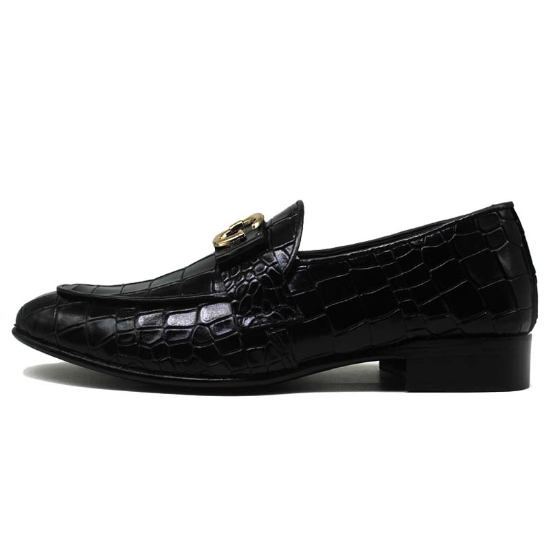 Black Leather Moccasin With G buckle
