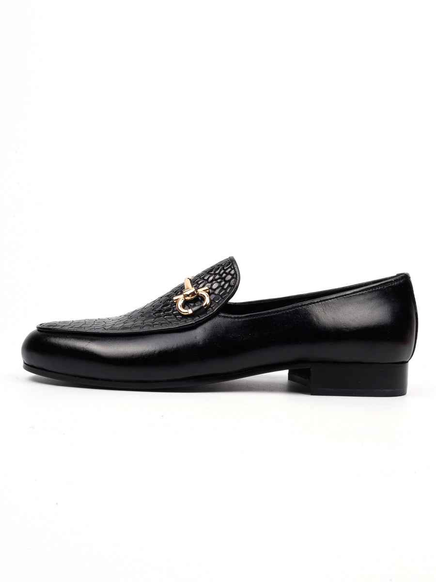 Buckle Black Leather Moccasin