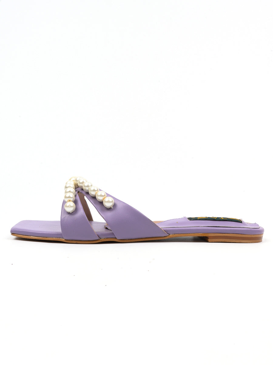 Purple Leather Casual Slippers
